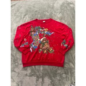 Holiday Time Red Teddy Bear Christmas Sweater XL